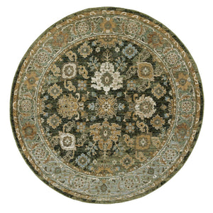 HomeRoots 3' Elegant Green and Gold Oriental Area Rug - Durable, Stain-Resistant Design for Timeless Style 7'10" Round 576115