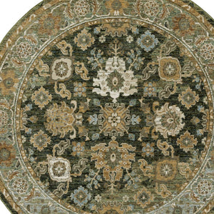Homeroots 2' Enchanting Green Oriental Area Rug - Stain Resistant, Perfect For Homes With Kids And Pets! 7'10" Round Polypropylene 576115