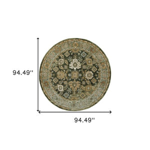 Homeroots 2' Enchanting Green Oriental Area Rug - Stain Resistant, Perfect For Homes With Kids And Pets! 7'10" Round Polypropylene 576115