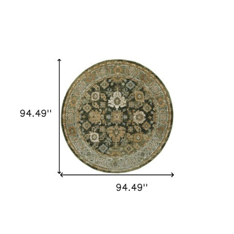 Homeroots 2' Enchanting Green Oriental Area Rug - Stain Resistant, Perfect For Homes With Kids And Pets! 7'10" Round Polypropylene 576115