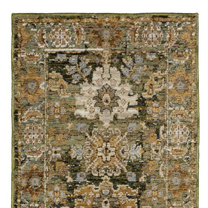 Homeroots 2' Enchanting Green Oriental Area Rug - Stain Resistant, Perfect For Homes With Kids And Pets! 8' Runner Polypropylene 576116