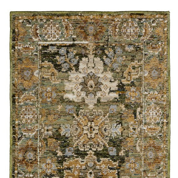 Homeroots 2' Enchanting Green Oriental Area Rug - Stain Resistant, Perfect For Homes With Kids And Pets! 8' Runner Polypropylene 576116