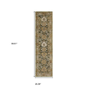 Homeroots 2' Enchanting Green Oriental Area Rug - Stain Resistant, Perfect For Homes With Kids And Pets! 8' Runner Polypropylene 576116