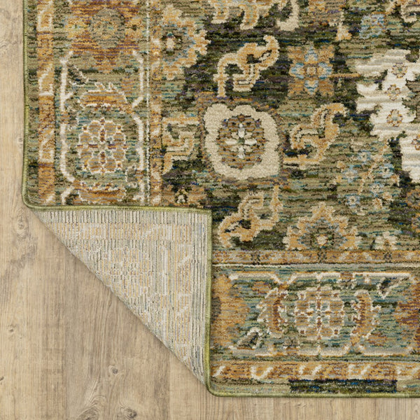 Homeroots 2' Enchanting Green Oriental Area Rug - Stain Resistant, Perfect For Homes With Kids And Pets! 8' Runner Polypropylene 576116