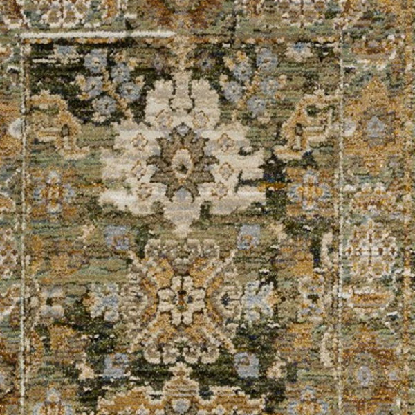Homeroots 2' Enchanting Green Oriental Area Rug - Stain Resistant, Perfect For Homes With Kids And Pets! 8' Runner Polypropylene 576116