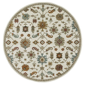 HomeRoots 8' Timeless Ivory Gray and Light Blue Oriental Round Rug for Elegant Home Décor and Durability 7'10" Round 576117