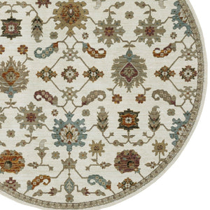 Homeroots 2' Ivory Oriental Area Rug - Stylish Power Loom Design, Stain Resistant, Perfect For Any Decor 7'10" Round Polypropylene 576117