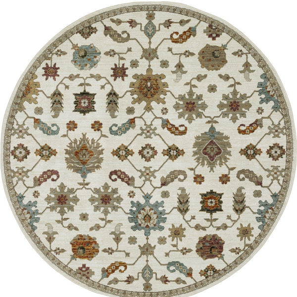 Homeroots 2' Ivory Oriental Area Rug - Stylish Power Loom Design, Stain Resistant, Perfect For Any Decor 7'10" Round Polypropylene 576117