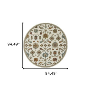 Homeroots 2' Ivory Oriental Area Rug - Stylish Power Loom Design, Stain Resistant, Perfect For Any Decor 7'10" Round Polypropylene 576117