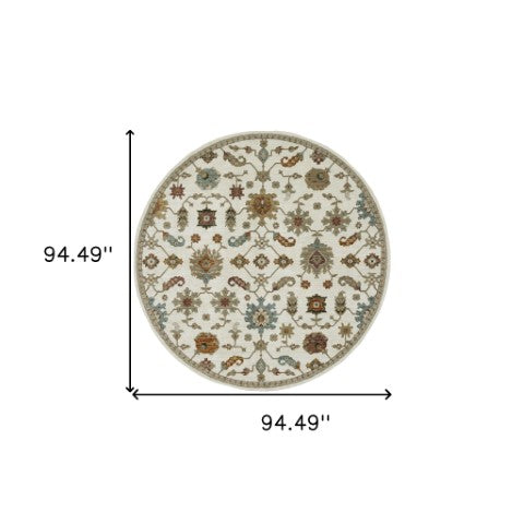 Homeroots 2' Ivory Oriental Area Rug - Stylish Power Loom Design, Stain Resistant, Perfect For Any Decor 7'10" Round Polypropylene 576117