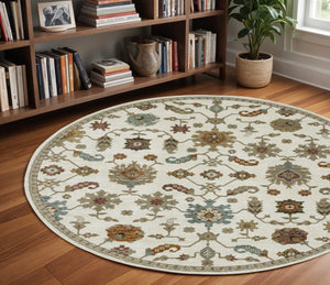 Homeroots 2' Ivory Oriental Area Rug - Stylish Power Loom Design, Stain Resistant, Perfect For Any Decor 7'10" Round Polypropylene 576117