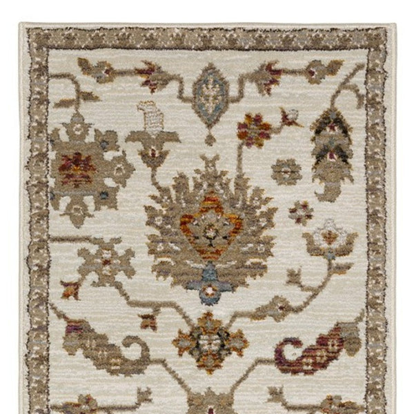 Homeroots 2' Ivory Oriental Area Rug - Stylish Power Loom Design, Stain Resistant, Perfect For Any Decor 8' Runner Polypropylene 576118