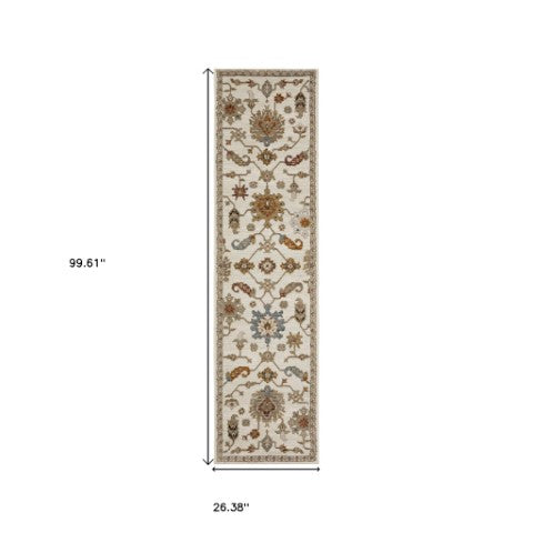 Homeroots 2' Ivory Oriental Area Rug - Stylish Power Loom Design, Stain Resistant, Perfect For Any Decor 8' Runner Polypropylene 576118