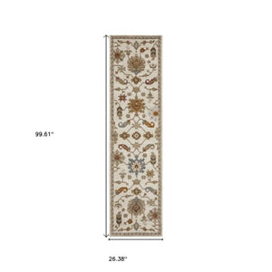 Homeroots 2' Ivory Oriental Area Rug - Stylish Power Loom Design, Stain Resistant, Perfect For Any Decor 8' Runner Polypropylene 576118
