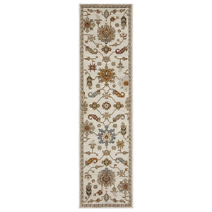 HomeRoots 3' Classic Ivory Gray and Orange Oriental Area Rug - Durable, Stain-Resistant for High Traffic Areas 8' Runner 576118