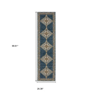 Homeroots 2' Blue Medallion Area Rug – Stain-resistant Power Loom Design For Stylish Spaces With Kids & Pets 8' Runner Polypropylene 576121