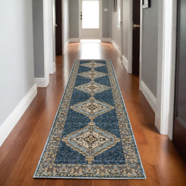 Homeroots 2' Blue Medallion Area Rug – Stain-resistant Power Loom Design For Stylish Spaces With Kids & Pets 8' Runner Polypropylene 576121