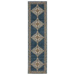 HomeRoots 3' Blue and Gold Medallion Area Rug - Timeless and Durable Accent for Stylish Homes with Pets 8' Runner 576121