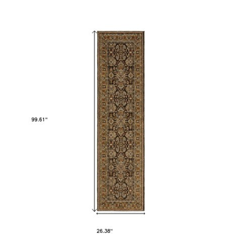 Homeroots 2' Brown Oriental Area Rug - Elegant Design, Stain Resistant, Perfect For Homes With Kids And Pets 8' Runner Polypropylene 576122