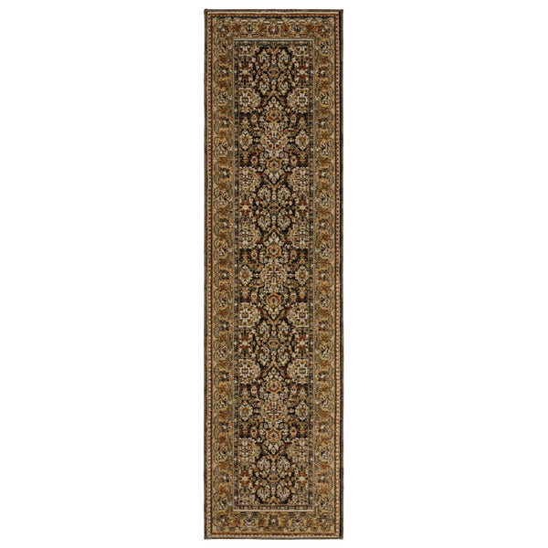 HomeRoots 3' Luxurious Brown and Gold Oriental Area Rug – Classic Design, Durable, Stain-Resistant Style for Home 8' Runner 576122