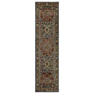 HomeRoots 3'' Blue Rust and Tan Tribal Area Rug - Bohemian Style, Stain-Resistant, Durable for High-Traffic Areas 8' Runner 576124