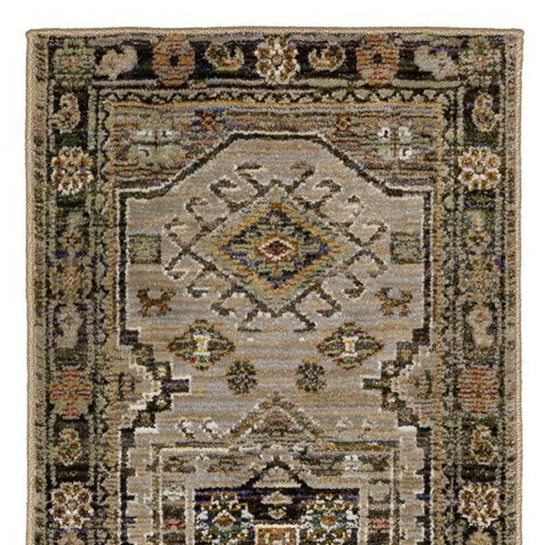 Homeroots 2' Stunning Blue Tribal Area Rug - Stain Resistant, Perfect For Kids And Pets, Adds Warmth To Any Space 8' Runner Polypropylene 576126