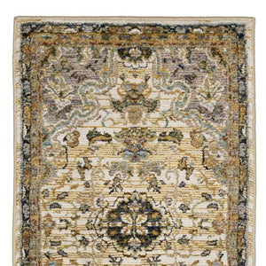 Homeroots 2' Elegant Ivory And Blue Oriental Area Rug - Stain Resistant, Perfect For Homes With Kids & Pets 8' Runner Polypropylene 576129