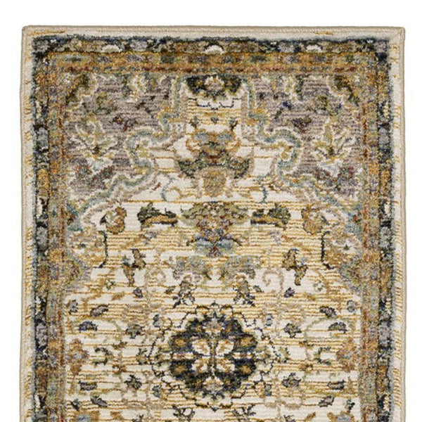 Homeroots 2' Elegant Ivory And Blue Oriental Area Rug - Stain Resistant, Perfect For Homes With Kids & Pets 8' Runner Polypropylene 576129