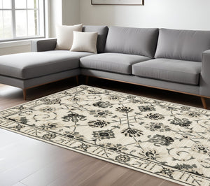 Homeroots 3' Ivory Oriental Area Rug - Stylish, Stain-resistant Design Perfect For Homes With Kids & Pets 8' X 11' Polypropylene,Polyester 576132