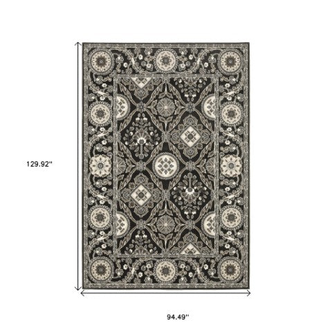 Homeroots 3' Charcoal Oriental Area Rug - Stylish, Stain-resistant Design For Warmth And Elegance In Any Room 8' X 11' Polypropylene,Polyester 576134