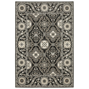 HomeRoots 3' Charcoal and Gray Oriental Area Rug – Timeless Elegance, Stain-Resistant, Durable for Busy Homes 8' X 11' 576134