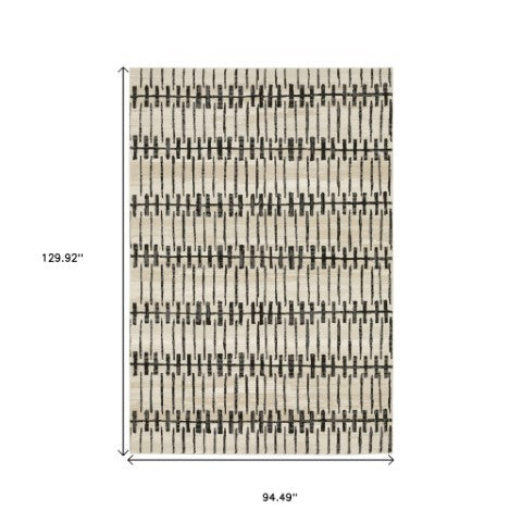 Homeroots 3' Inviting Beige And Black Geometric Area Rug – Stain Resistant, Perfect For Kids And Pets! 8' X 11' Polypropylene,Polyester 576140