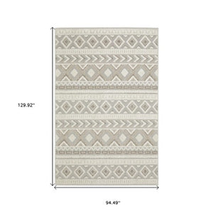 Homeroots 3' Gray Tribal Area Rug – Stylish Power Loom Design, Stain Resistant, Perfect For Any Home Decor 8' X 11' Polypropylene 576143