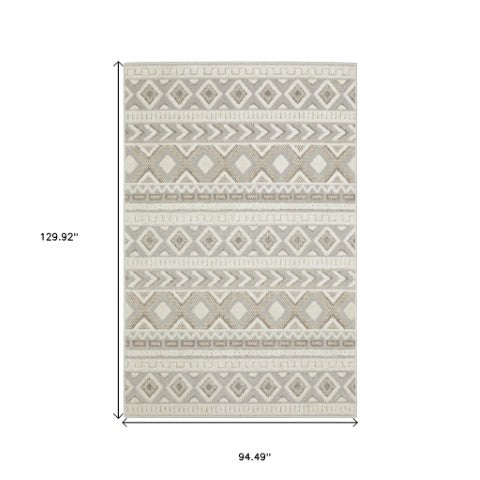 Homeroots 3' Gray Tribal Area Rug – Stylish Power Loom Design, Stain Resistant, Perfect For Any Home Decor 8' X 11' Polypropylene 576143