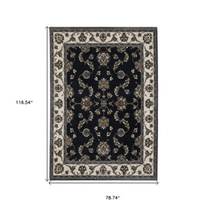 Homeroots 4' Elegant Navy Blue Oriental Area Rug With Fringe - Stain Resistant, Perfect For Kids & Pets 7' X 10' Polyester 576144