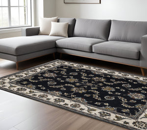 Homeroots 4' Elegant Navy Blue Oriental Area Rug With Fringe - Stain Resistant, Perfect For Kids & Pets 7' X 10' Polyester 576144
