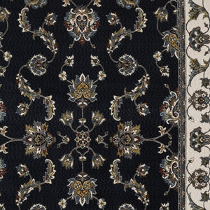 Homeroots 4' Elegant Navy Blue Oriental Area Rug With Fringe - Stain Resistant, Perfect For Kids & Pets 7' X 10' Polyester 576144