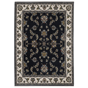 Homeroots 4' Elegant Navy Blue Oriental Area Rug With Fringe - Stain Resistant, Perfect For Kids & Pets 7' X 10' Polyester 576144