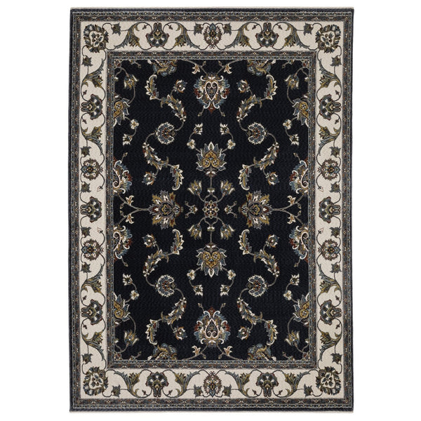 Homeroots 4' Elegant Navy Blue Oriental Area Rug With Fringe - Stain Resistant, Perfect For Kids & Pets 7' X 10' Polyester 576144