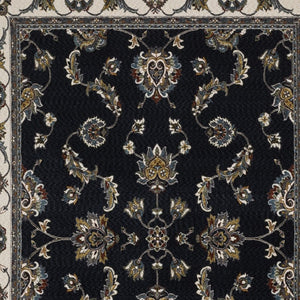 Homeroots 4' Elegant Navy Blue Oriental Area Rug With Fringe - Stain Resistant, Perfect For Kids & Pets 8' X 11' Polyester 576145