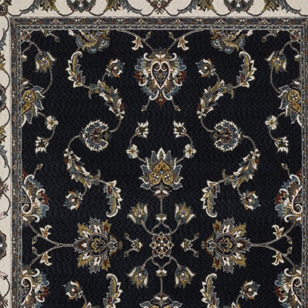 Homeroots 4' Elegant Navy Blue Oriental Area Rug With Fringe - Stain Resistant, Perfect For Kids & Pets 8' X 11' Polyester 576145