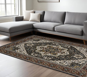 Homeroots 10' Red Medallion Power Loom Area Rug With Fringe - Stain Resistant, Stylish Design For Home Decor 7' X 10' Polyester 576150