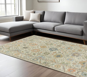 Homeroots 2' Hand Knotted Beige And Green Wool Oriental Area Rug With Fringe For Timeless Home Elegance 8' X 10' Wool 576159