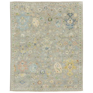 HomeRoots 2' Hand-Knotted Wool Oriental Area Rug in Gray-Blue & Yellow with Timeless Fringe for Elegance 8' X 10' 576160