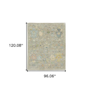 Homeroots 2' Hand Knotted Gray Blue And Yellow Wool Oriental Area Rug With Stylish Fringe For Home Decor 8' X 10' Wool 576160