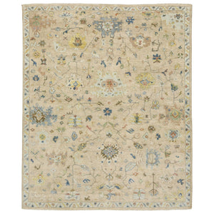 HomeRoots 2' Hand-Knotted Wool Oriental Area Rug in Beige with Blue and Yellow Accents - Timeless Elegance 8' X 10' 576161