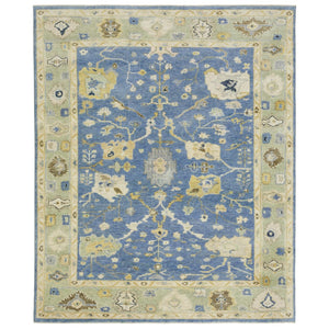 HomeRoots 2' Hand-Knotted Blue and Green Wool Oriental Area Rug with Fringed Edges for Cozy Spaces 8' X 10' 576162