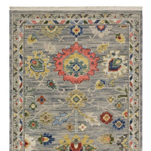 Homeroots 2' Gray Blue And Yellow Oriental Area Rug With Fringe – Stylish Design To Enhance Your Home Decor 12' Runner Wool Blend 576163