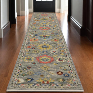 Homeroots 2' Gray Blue And Yellow Oriental Area Rug With Fringe – Stylish Design To Enhance Your Home Decor 12' Runner Wool Blend 576163