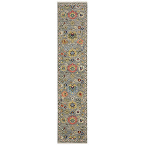 HomeRoots 6' Elegant Gray Blue Green Oriental Runner Rug with Fringed Tassels for Hallways and Entryways 12' Runner 576163